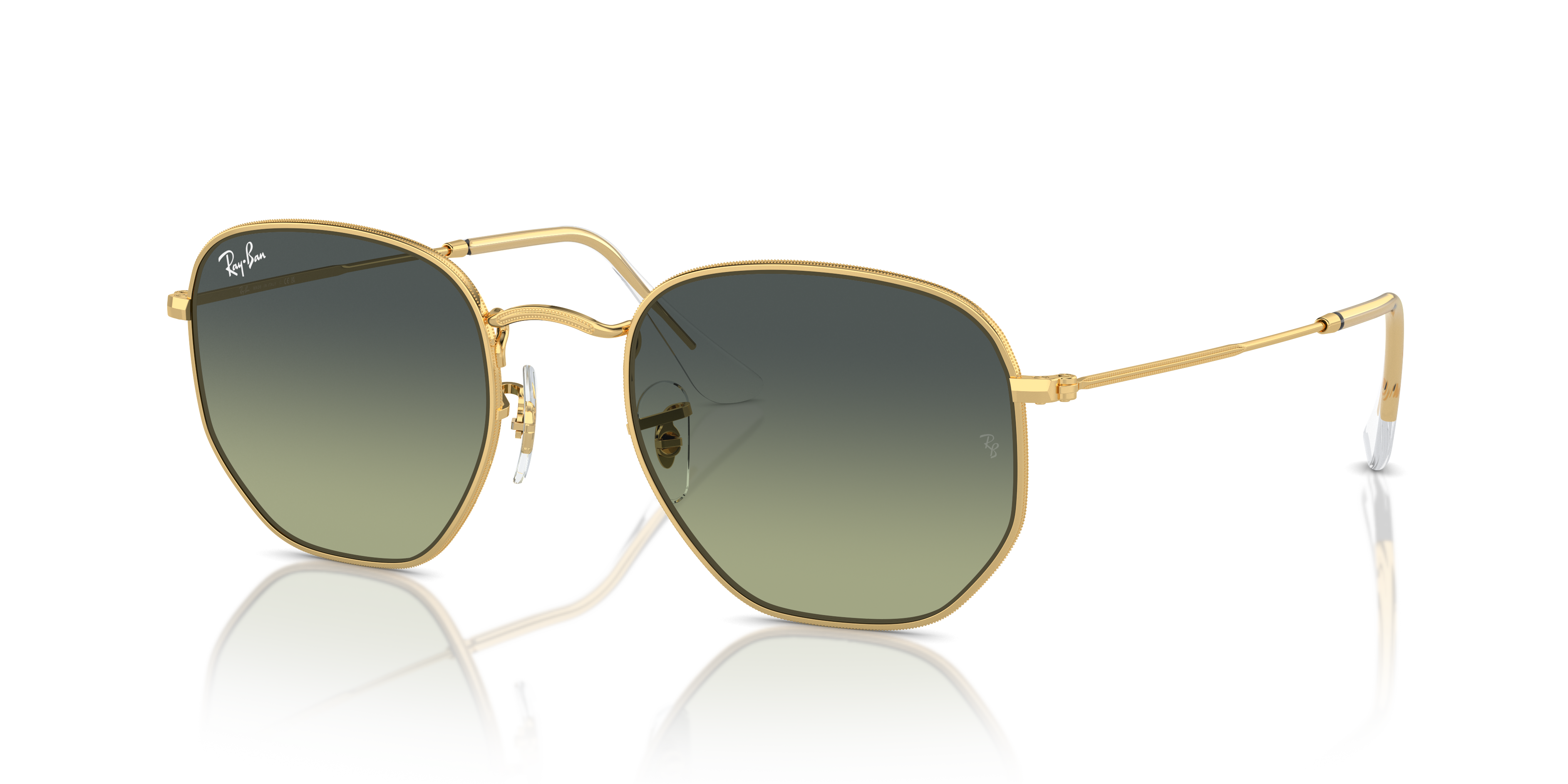 HEXAGONAL Polished Arista Gold Frame Green Vintage Lenses 51-21