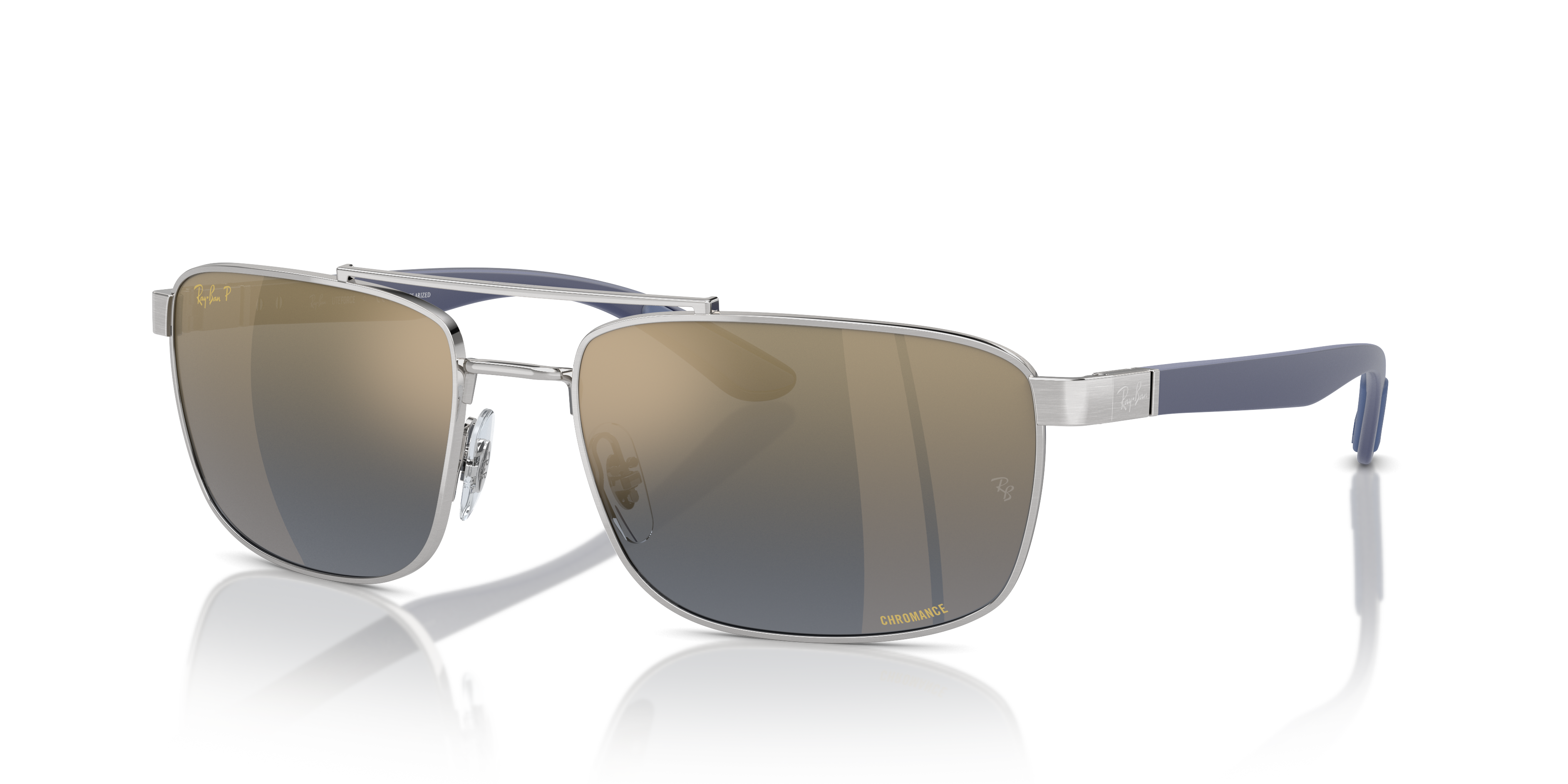RB3737 CHROMANCE Polished Silver Frame Blue & Gold Lenses 60-18