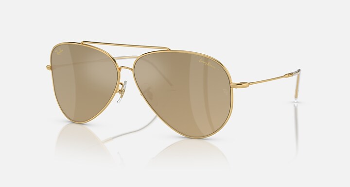 Ray-Ban Sunglass LENNY KRAVITZ X AVIATOR REVERSE LIMITED Gold with Gold Solid Color - Mirror lens