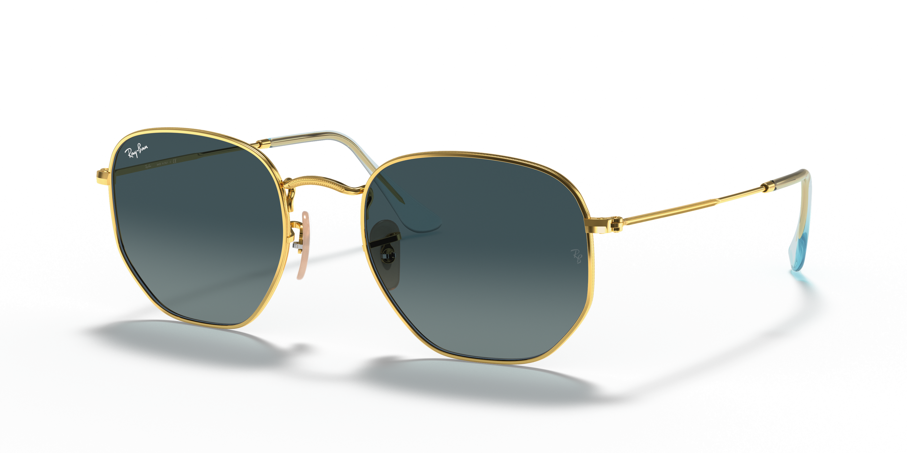 HEXAGONAL FLAT LENSES Polished Arista Gold Frame Blue Lenses 51-21