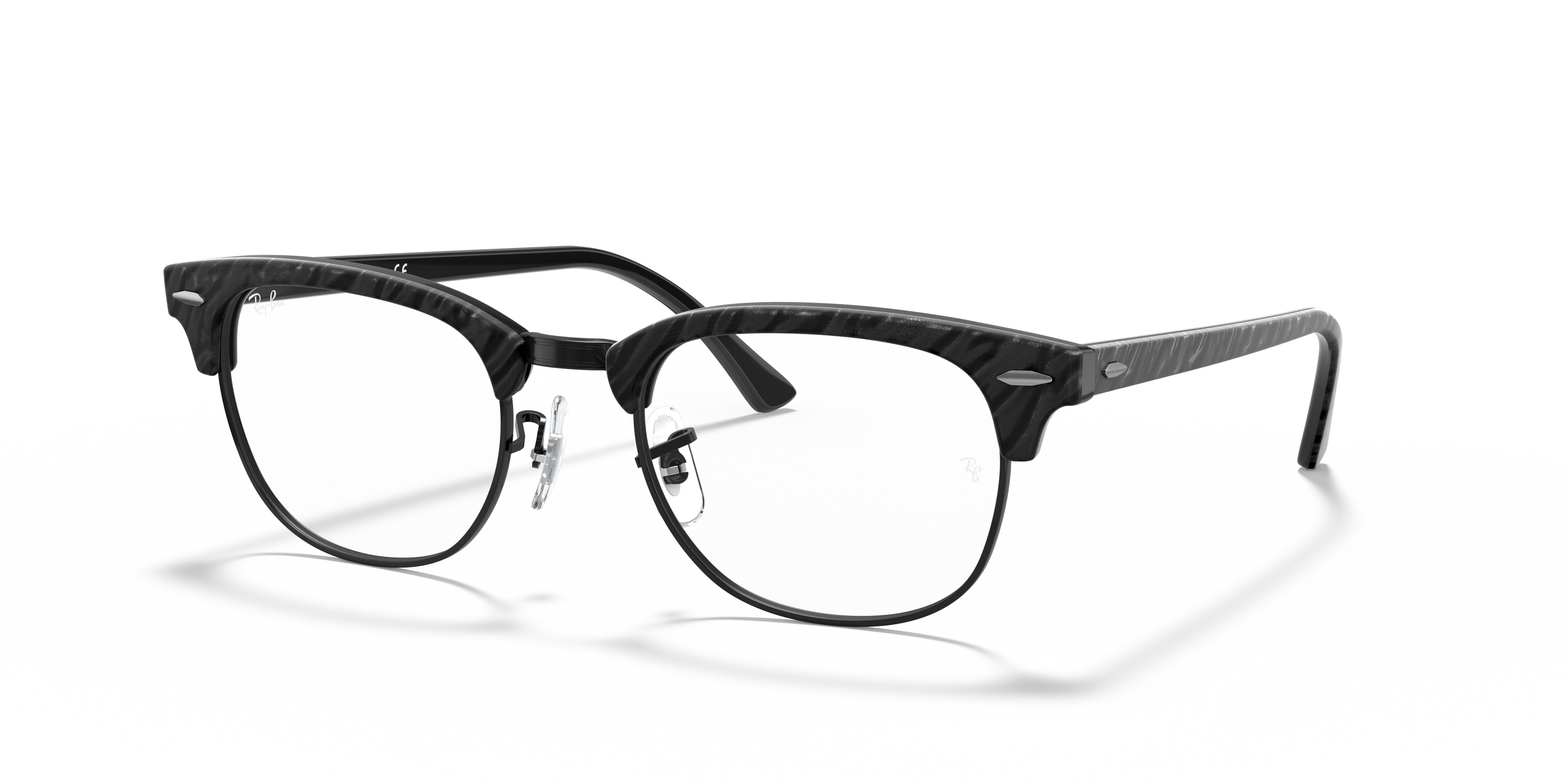 CLUBMASTER MARBLE OPTICS Polished Black Frame Clear Lenses 51-21