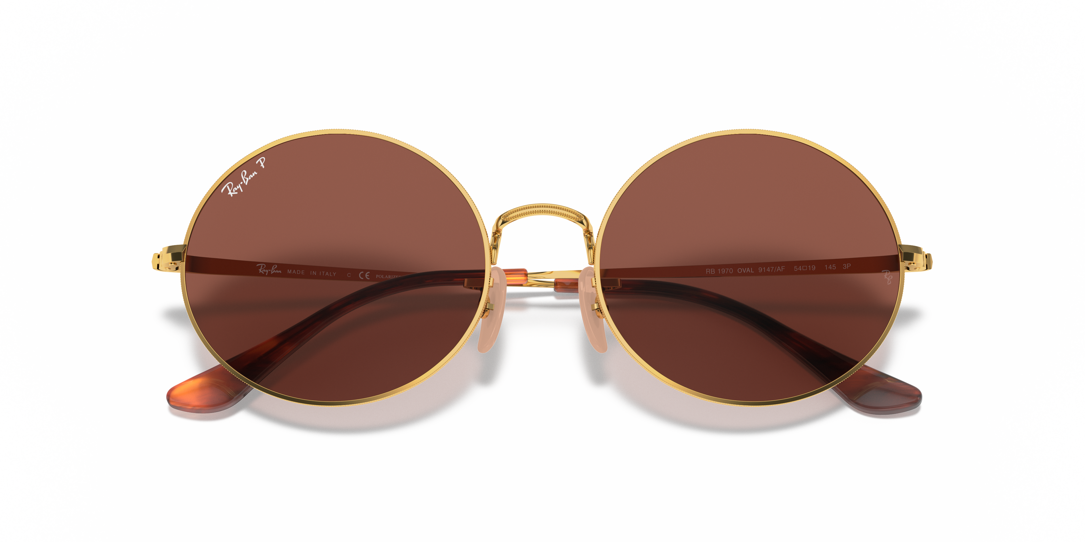 Ray-Ban RB1970 9147/AFブラウンレンズ OVAL 1970 Sunglasses in Arista Gold and Polarized Purple