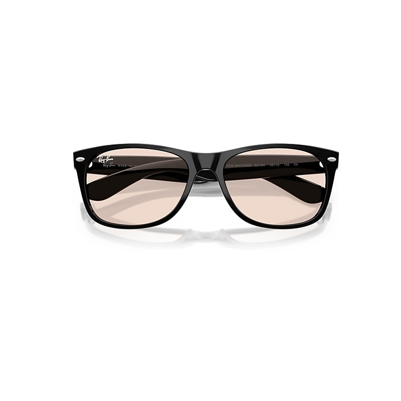 Ray Ban New Wayfarer Classic Sunglasses Black Frame Clear Lenses 55-18 In Black