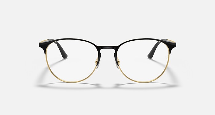Ray-Ban Eyeglasses Unisex Rb6375 Optics Prescription - Black On Gold Frame Clear Lenses 53-18 Polarized