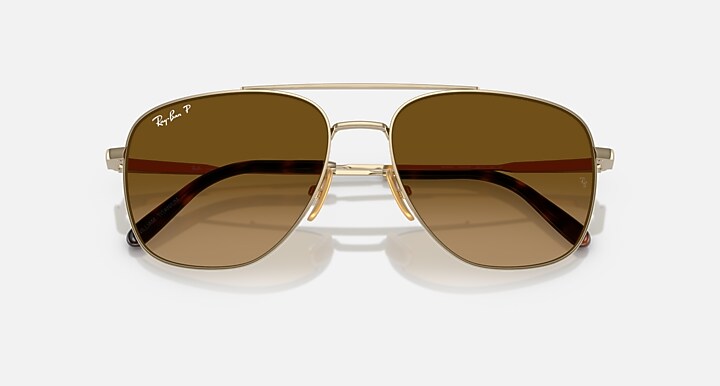 Ray-Ban Sunglasses Unisex William Titanium - Arista Gold Frame Brown Lenses 59-17 Polarized