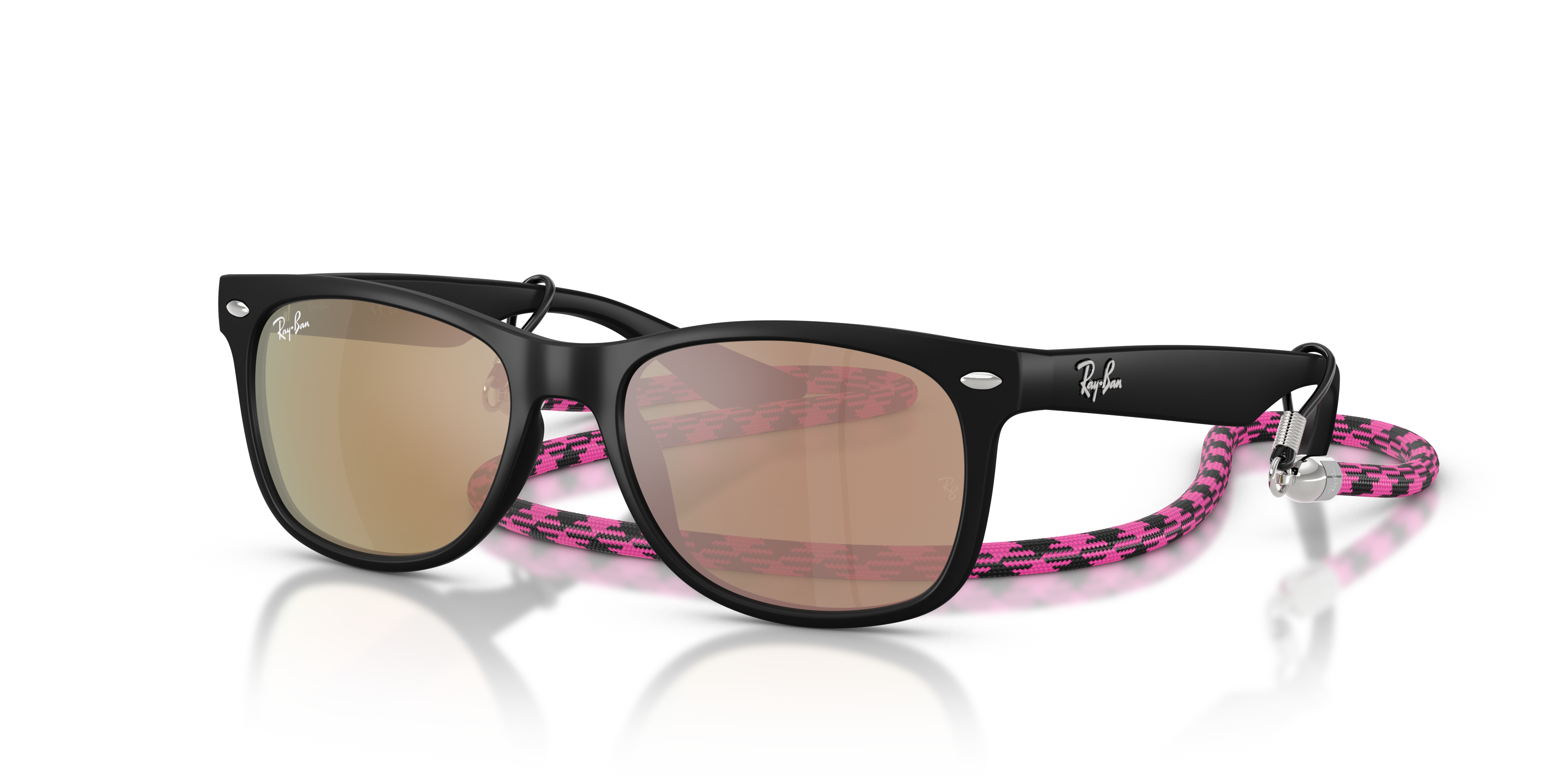 NEW WAYFARER KIDS SUMMER CAPSULE Polished Rubber Black Frame Orange Mirror Pink Lenses 47-15
