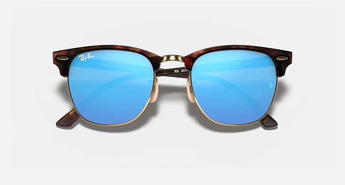 Ray-Ban Sunglasses Unisex Clubmaster Flash Lenses Havana On Gold Frame  Blue Lenses 49-21