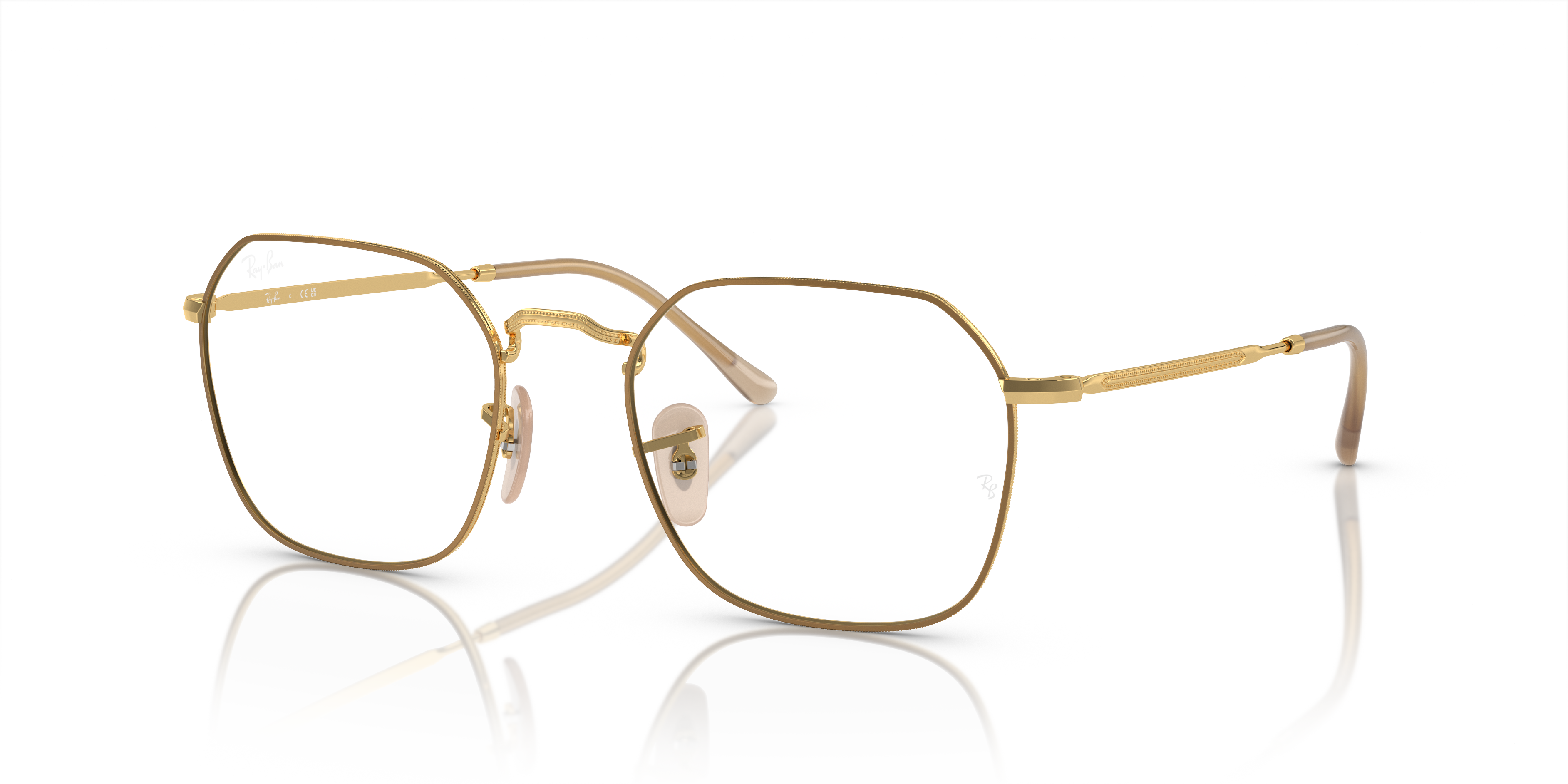 JIM OPTICS Polished Beige On Gold Frame Clear Lenses 51-20