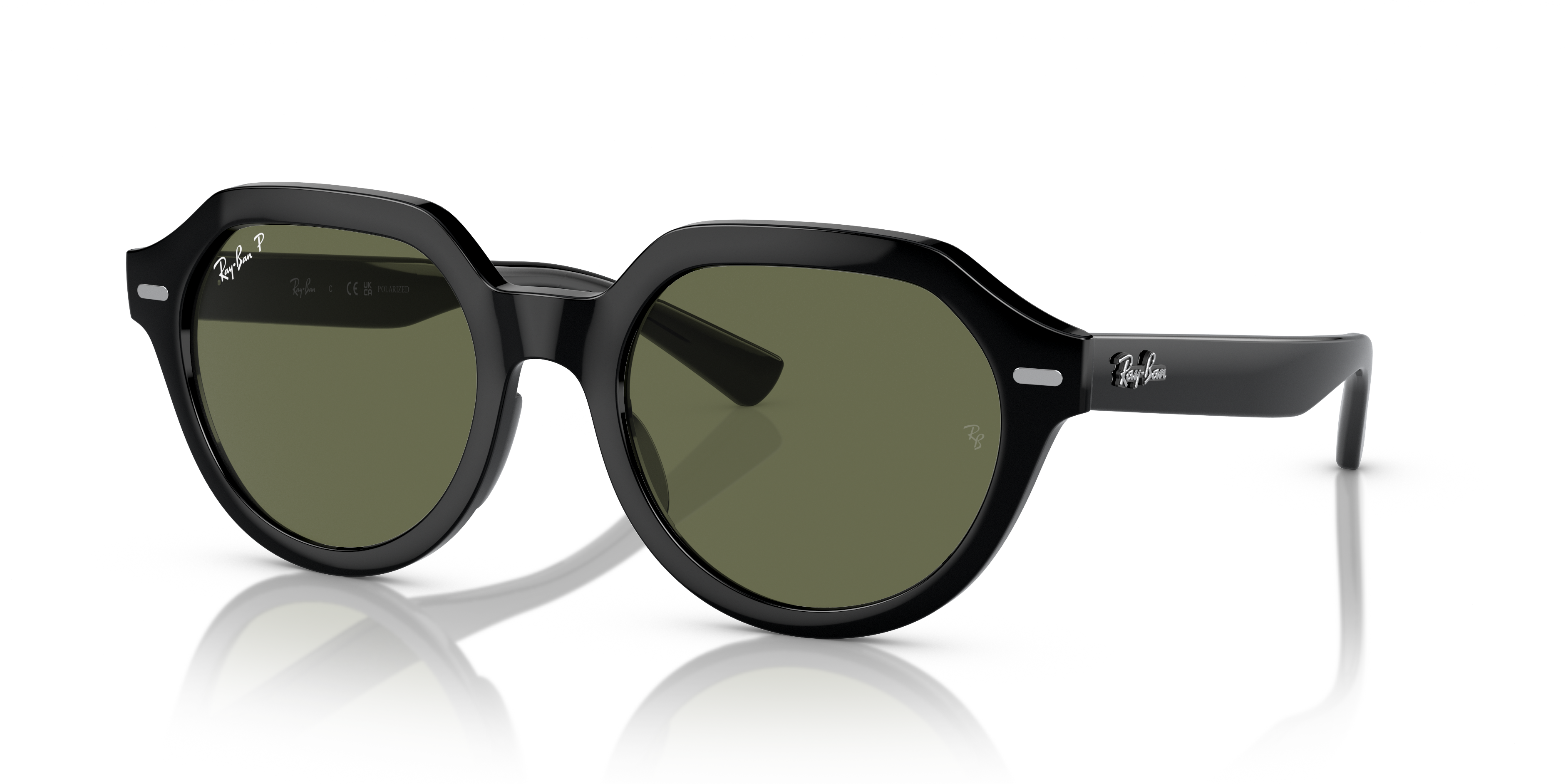 GINA Polished Black Frame Green Lenses 53-21