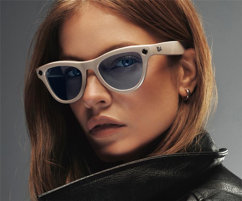 Ray-Ban Meta Skyler AI Glasses Chalky Gray Frame Blue Lenses