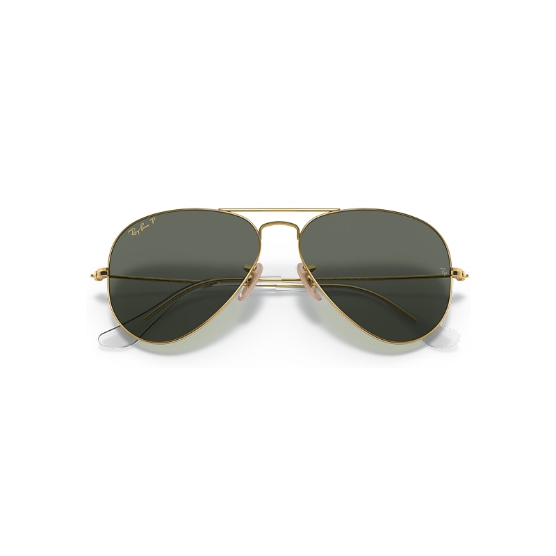 Ray-Ban Aviator Solid Gold Sunglasses Gold Frame Green Lenses Polarized 58-14