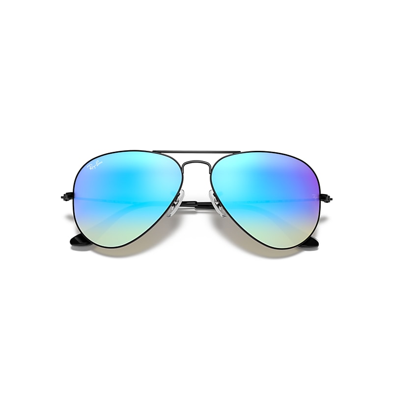 Ray-Ban Aviator Flash Lenses Gradient Sunglasses Black Frame Blue Lenses 55-14