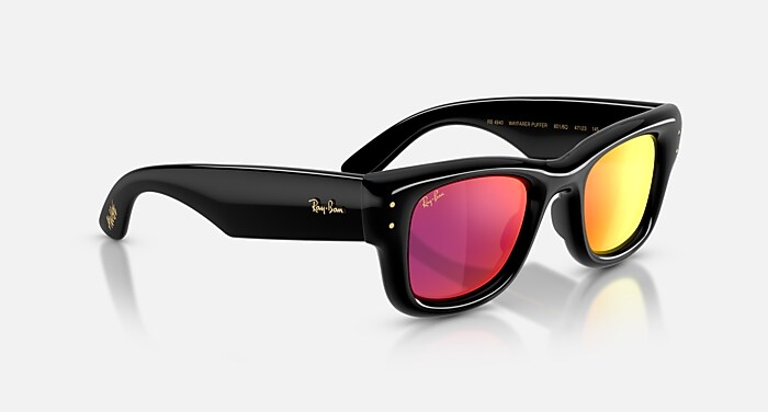 WAYFARER PUFFER Sunglasses in Black and Brown Mirror Orange (47-23
