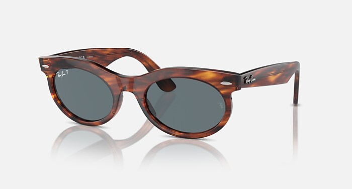 WAYFARER OVAL Polarized Sunglasses in Striped Havana and Dark Blue