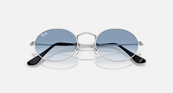 Ray-Ban RB3547 003/T1 サングラス Oval Metal Sunglasses in Silver Frame and Clear Gradient Blue
