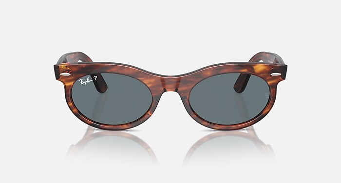 WAYFARER OVAL Polarized Sunglasses in Striped Havana and Dark Blue