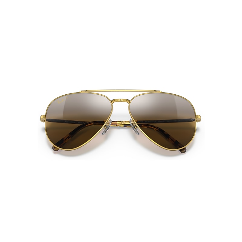 Ray-Ban New Aviator Polarized+ Lenses Sunglasses Gold Frame Brown Lenses Polarized 62-14