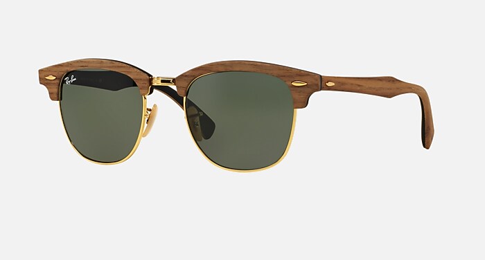 RayBan サングラス Wood Clubmaster 度あり CLUBMASTER WOOD Sunglasses in Rubber Black and G-15 Green