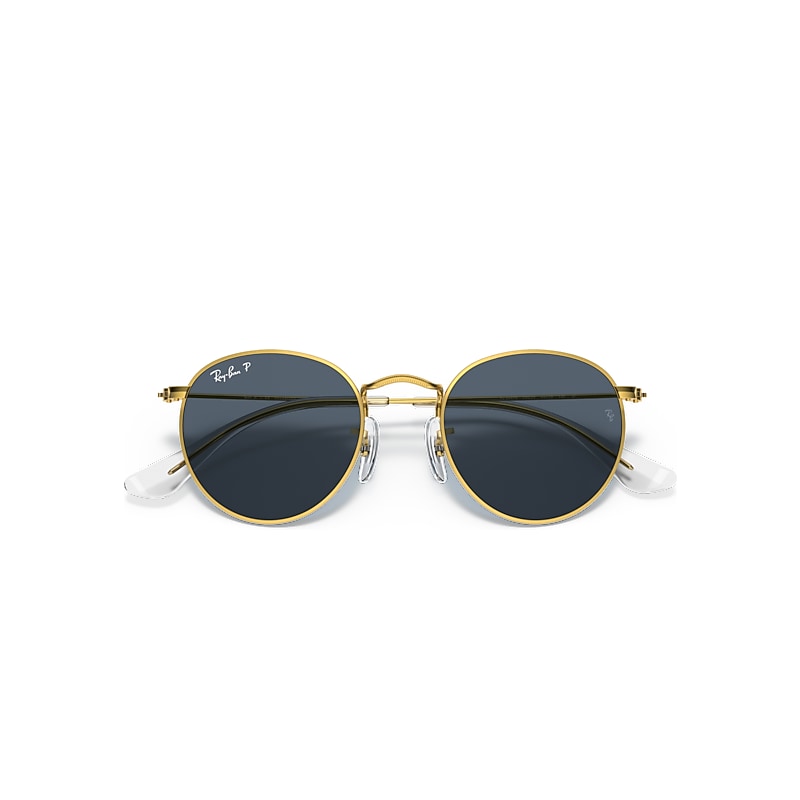 Ray-Ban Round Kids Sunglasses Gold Frame Blue Lenses Polarized 44-19