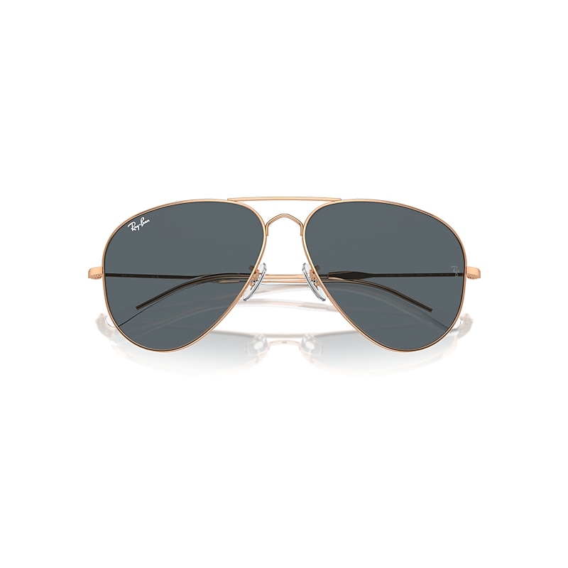 Ray-Ban Old Aviator Sunglasses Rose Gold Frame Blue Lenses 58-14