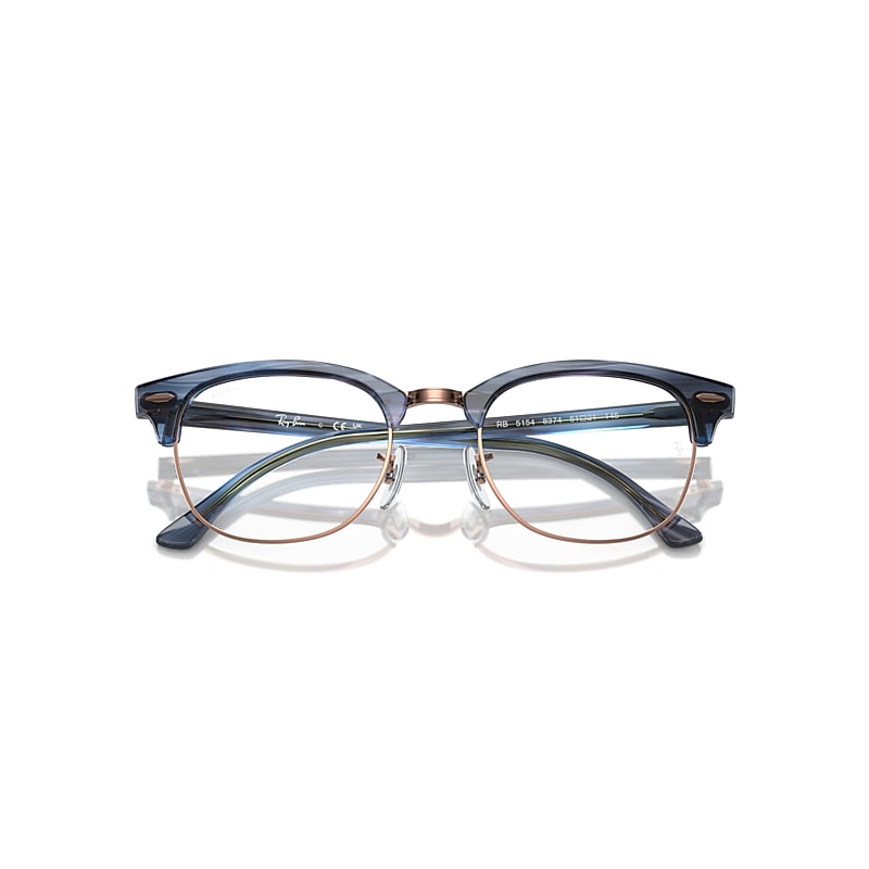 Ray-Ban Clubmaster Optics Optical Striped Blue Frame Clear Lenses Polarized 51-21