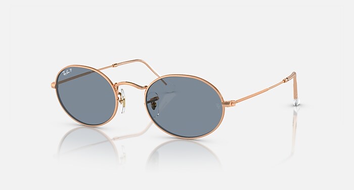 OVAL METAL Sunglasses in Rose Gold and Blue Polarized - RB3547