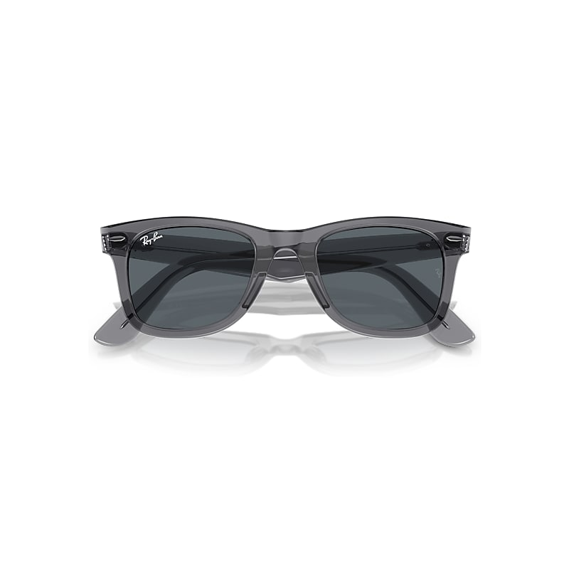 Ray-Ban Original Wayfarer Classic Sunglasses Transparent Gray Frame Blue Lenses 50-22