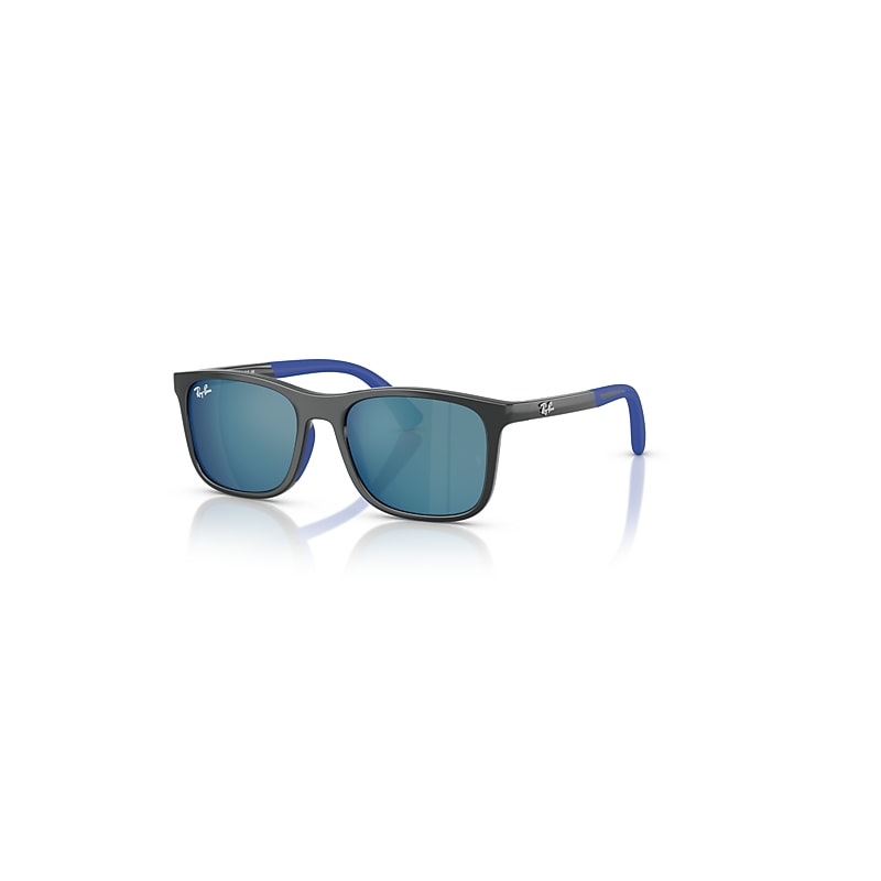 Ray-Ban Sunglasses  Rb9084s Kids Bio-Based - Grey On Rubber Blue Frame Blue Lenses 47-16, RJ9084S