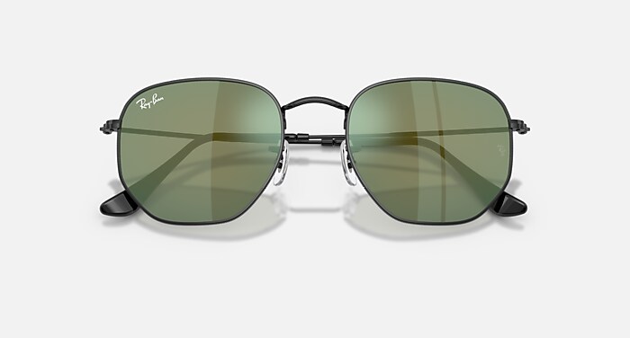 HEXAGONAL FLAT LENSES Sunglasses in Black and Green Mirror (51-21