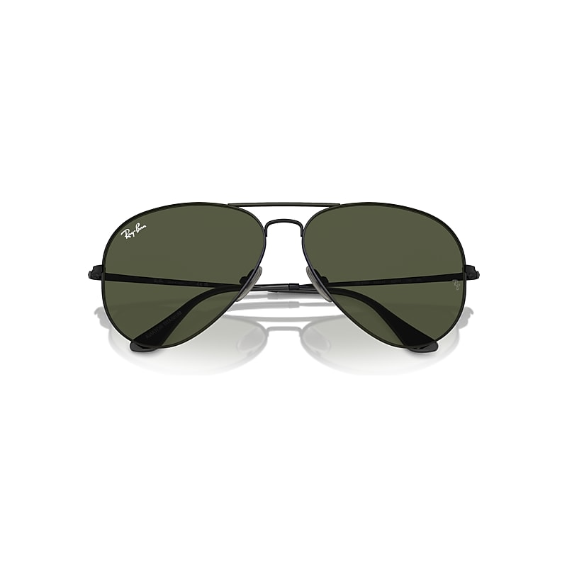 Ray-Ban Aviator Titanium Sunglasses Black Frame Green Lenses 62-14