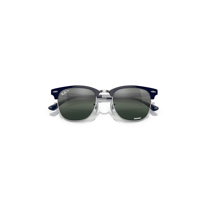 Ray-Ban Clubmaster Metal Polarized+ Lenses Sunglasses Silver On Blue Frame Blue Lenses Polarized 51-21