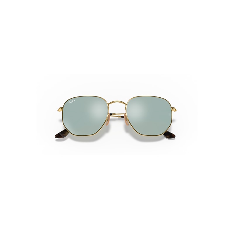 Ray-Ban Hexagonal Flat Lenses Sunglasses Arista Gold Frame Silver Lenses 48-21