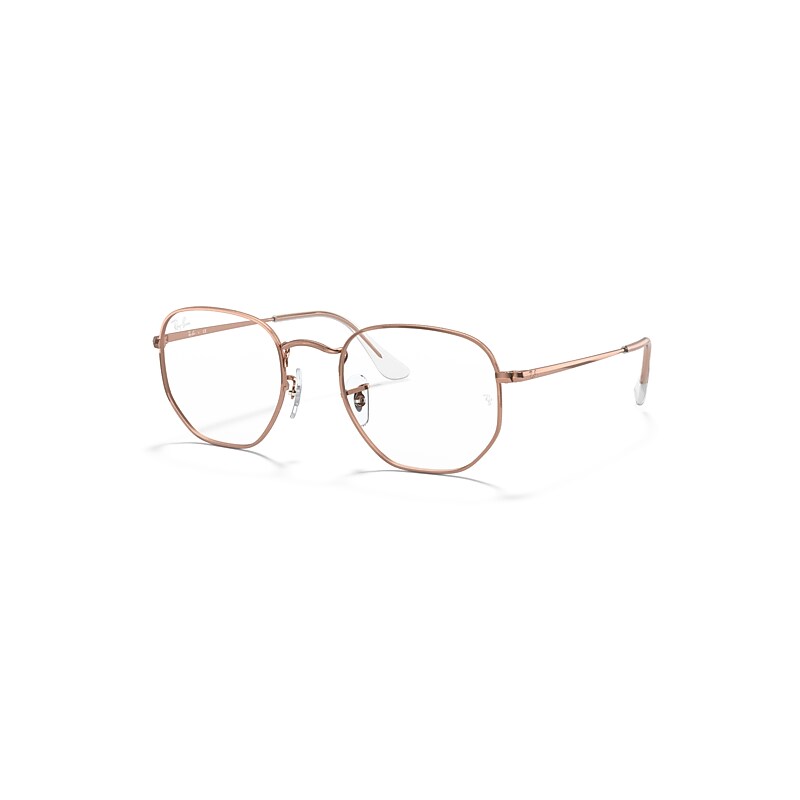 Ray-Ban Eyeglasses  Hexagonal Optics - Shiny Rose Gold Frame Clear Lenses 54-21, RB6448