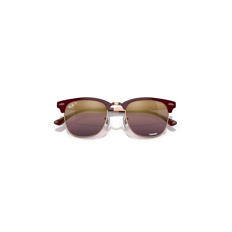 Ray-Ban Clubmaster Metal Polarized+ Lenses Sunglasses Bordeaux On Rose Gold Frame Red Lenses Polarized 51-21