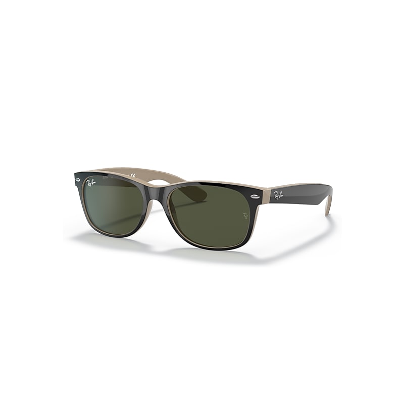 Ray-Ban Sunglasses New Wayfarer Color Mix - Black Frame Green Lenses 55-18, RB2132 - Image 1