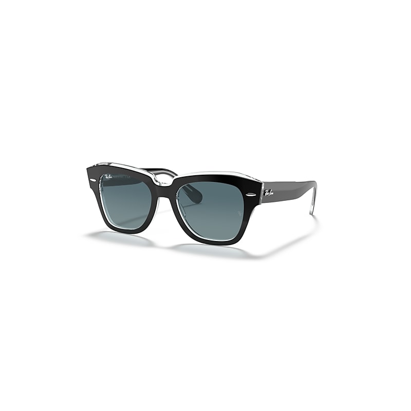 Ray-Ban Sunglasses State Street - Black On Transparent Frame Blue Lenses 52-20, RB2186 - Image 1