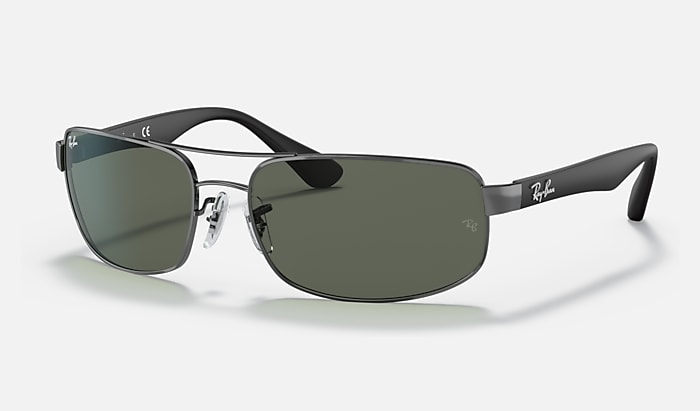 Ray-Ban RB3445 Sunglasses in Polished Gunmetal and Green Classic G-15