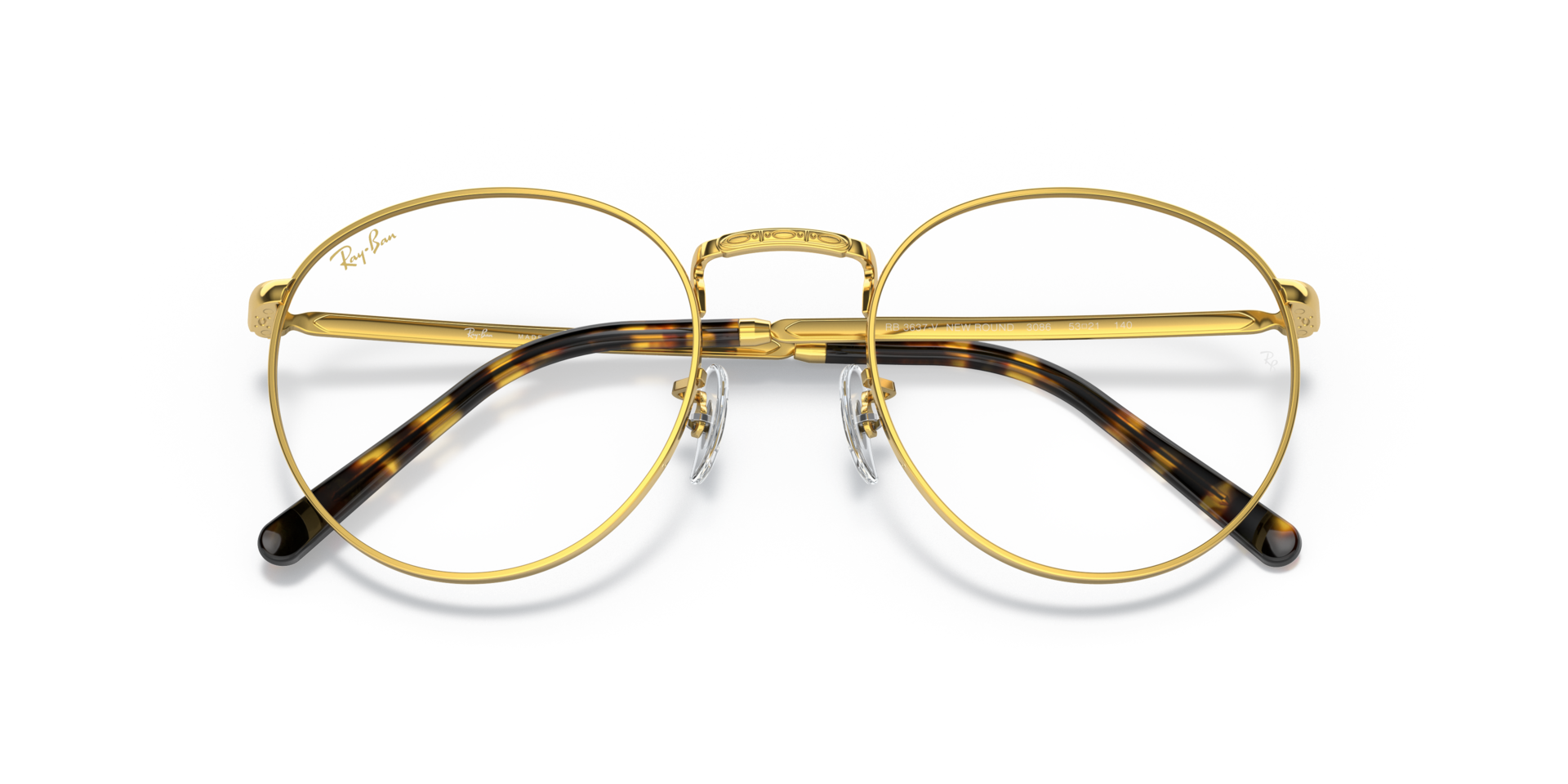 Ray-Ban New Round Optics Eyeglasses Gold Frame Clear Lenses Polarized 47-21 147$