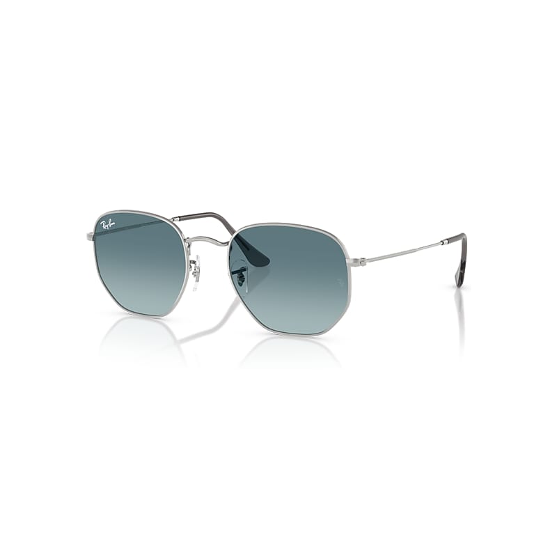 Ray-Ban Sunglasses Hexagonal Flat Lenses - Silver Frame Blue Lenses 51-21, RB3548N - Image 1