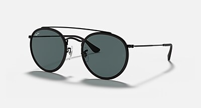 ROUND DOUBLE BRIDGE Polarized Sunglasses in Black and G-15 Green