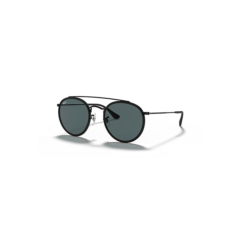Ray-Ban Round Double Bridge Zonnebrillen Zwart Montuur Blauw Glazen 51-22