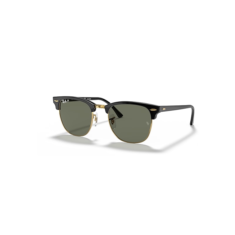 Ray-Ban Clubmaster Classic Sunglasses Black & Gold Frame Green Lenses Polarized 55-21