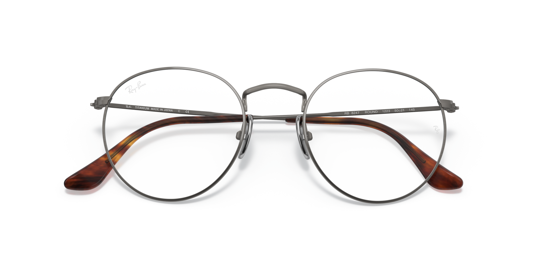 Ray-Ban Round Titanium Optics Eyeglasses Gunmetal Frame Clear Lenses 50-21 240$