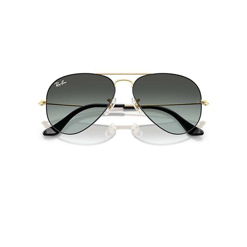 AVIATOR LARGE METAL Sunglasses in Black On Arista and Blue Vintage