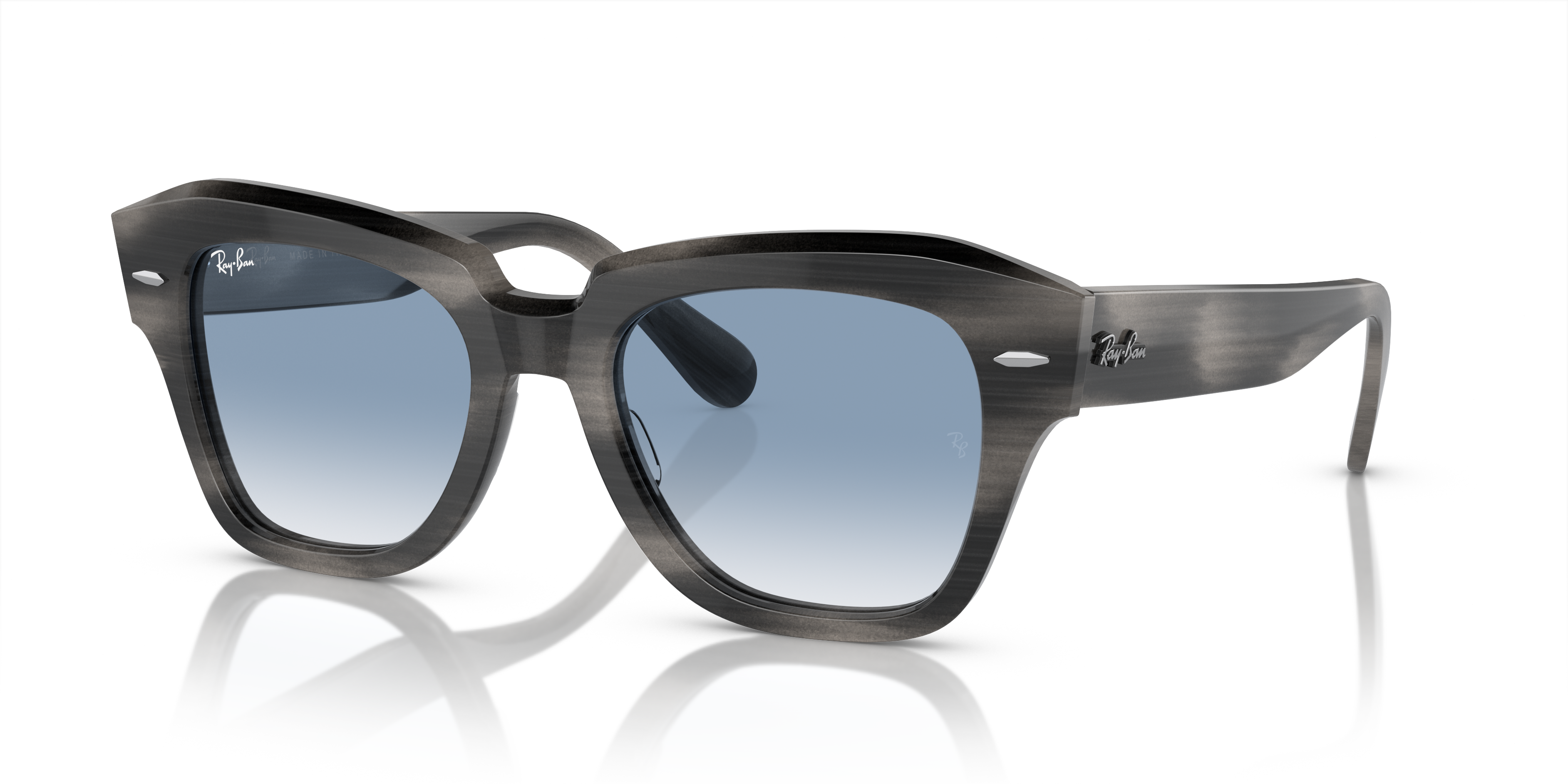STATE STREET Sunglasses in Striped Grey and Clear & Blue - RB2186