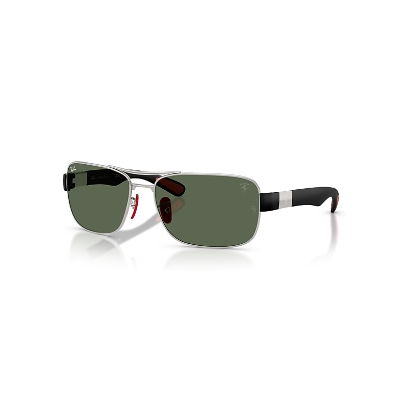 Ferrari Unisex Silver Ray-Ban For Scuderia Rb3763m In -Tone Metal And Black Plastic With Dark Green Lenses - Sunglasses Os - Image 5