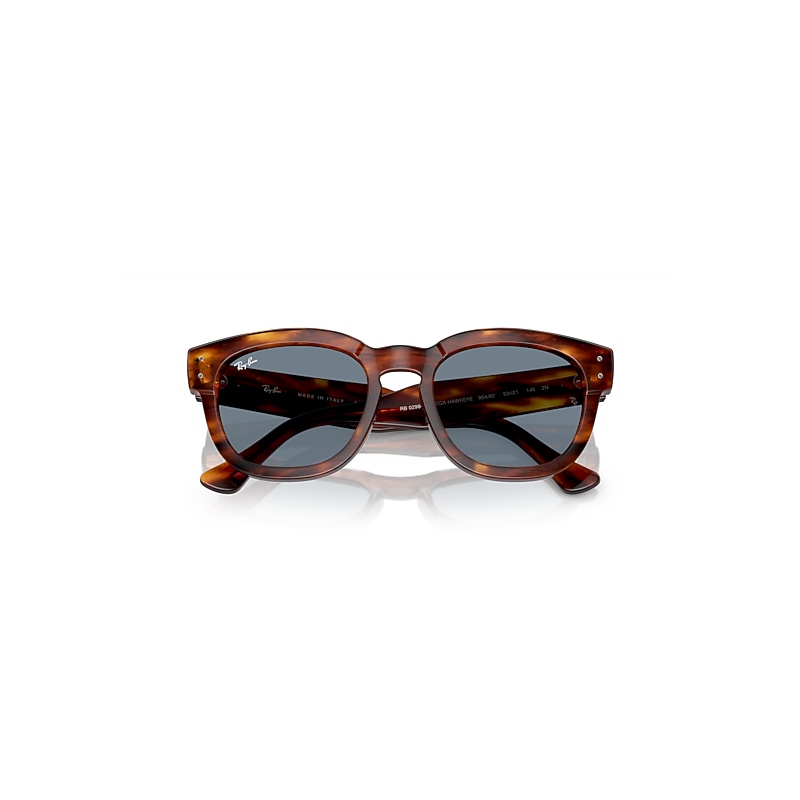 Ray-Ban Mega Hawkeye Sunglasses Striped Havana Frame Blue Lenses 53-21