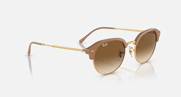 Ray-Ban Gold Frame Sunglasses with Brown Lenses and Beige Tips NEW CLUBMASTER Sunglasses in Beige On Gold and Light Brown  main image 4