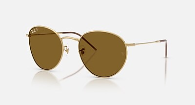 ブラウン サングラス　ray-ban ROUND REVERSE Sunglasses in Arista Gold and Dark Green (53-21