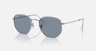 HEXAGONAL FLAT LENSES Polarized Sunglasses in Silver and Blue